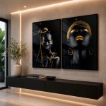 Quadro Decorativo Rosto Feminino com Pintura Black e Gold - Composição 74