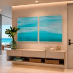 Quadro Decorativo Textura Tinta Azul e Branco - Composição 87