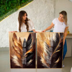 Quadro Decorativo Penas Luxuosas Tons Dourado - Composição 85 - Imagem 3