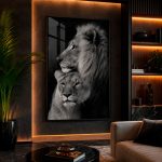 Quadro Decorativo Casal de Leões em Preto e Branco
