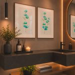 Quadro Decorativo Folhas Verde-Água Aquarela - Composição 40