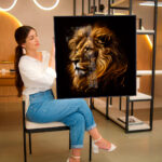 Quadro Decorativo Pintura Leão Tons Dourado - Imagem 3