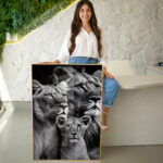 Quadro Decorativo Família de Leões em Preto e Branco - Imagem 5