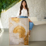 Quadro Decorativo Abstrato Pintura de Tinta Tons Dourado - Imagem 2