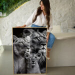 Quadro Decorativo Família de Leões em Preto e Branco - Imagem 4