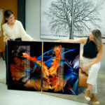 Quadro Decorativo Flores em Tons de Laranja Vermelho e Azul Intenso - Composição 181 - Imagem 3