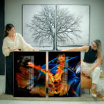 Quadro Decorativo Flores em Tons de Laranja Vermelho e Azul Intenso - Composição 181 - Imagem 2