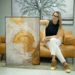 Quadro Decorativo Abstrato Pintura de Tinta Tons Dourado - Imagem 3