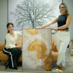 Quadro Decorativo Abstrato Pintura de Tinta Tons Dourado - Imagem 4