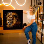 Quadro Decorativo Pintura Leão Tons Dourado - Imagem 4