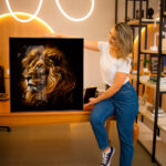 Quadro Decorativo Pintura Leão Tons Dourado - Imagem 5