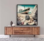 Quadro Decorativo Pintura Barco de Pesca