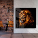 Quadro Decorativo Pintura Leão Tons Dourado