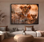 Quadro Decorativo Mãe Leoa 3 Filhotes
