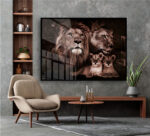 Quadro Decorativo Família de Leões com 2 Filhos