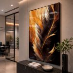 Quadro Decorativo Pena Dourada
