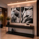 Quadro Decorativo Folhas em Contraste Preto e Branco - Composição 121