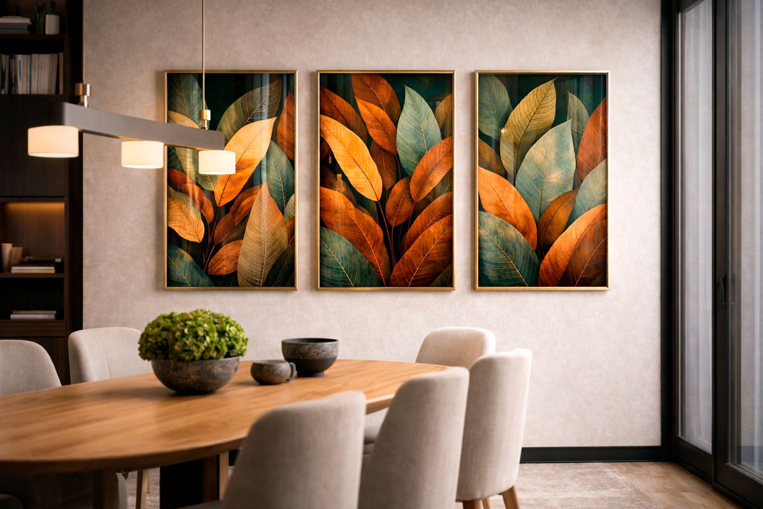 Quadro Decorativo Folhagens Verde e Terracota